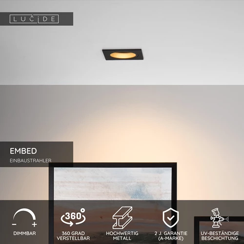 Lucide EMBED - Einbaustrahler - 1xGU10 - Schwarz - USP